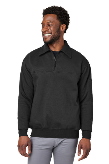 Harriton M712 Mens Climabloc Water Resistant 1/4 Zip Sweatshirt Black Model Front