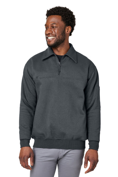 Harriton M712 Mens Climabloc Water Resistant 1/4 Zip Sweatshirt Dark Charcoal Grey Model Front