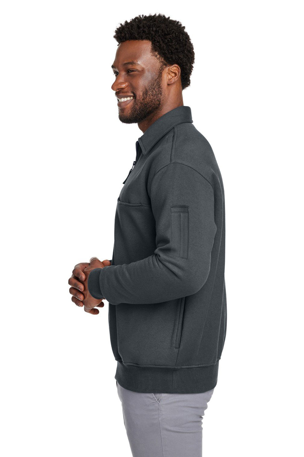 Harriton M712 Mens Climabloc Water Resistant 1/4 Zip Sweatshirt Dark Charcoal Grey Model Side