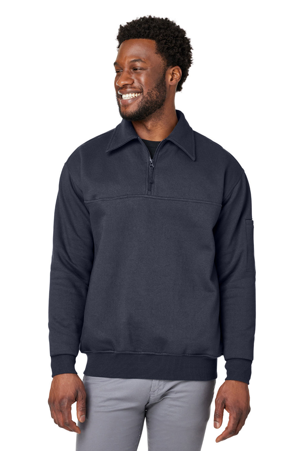 Harriton M712 Mens Climabloc Water Resistant 1/4 Zip Sweatshirt Dark Navy Blue Model Front