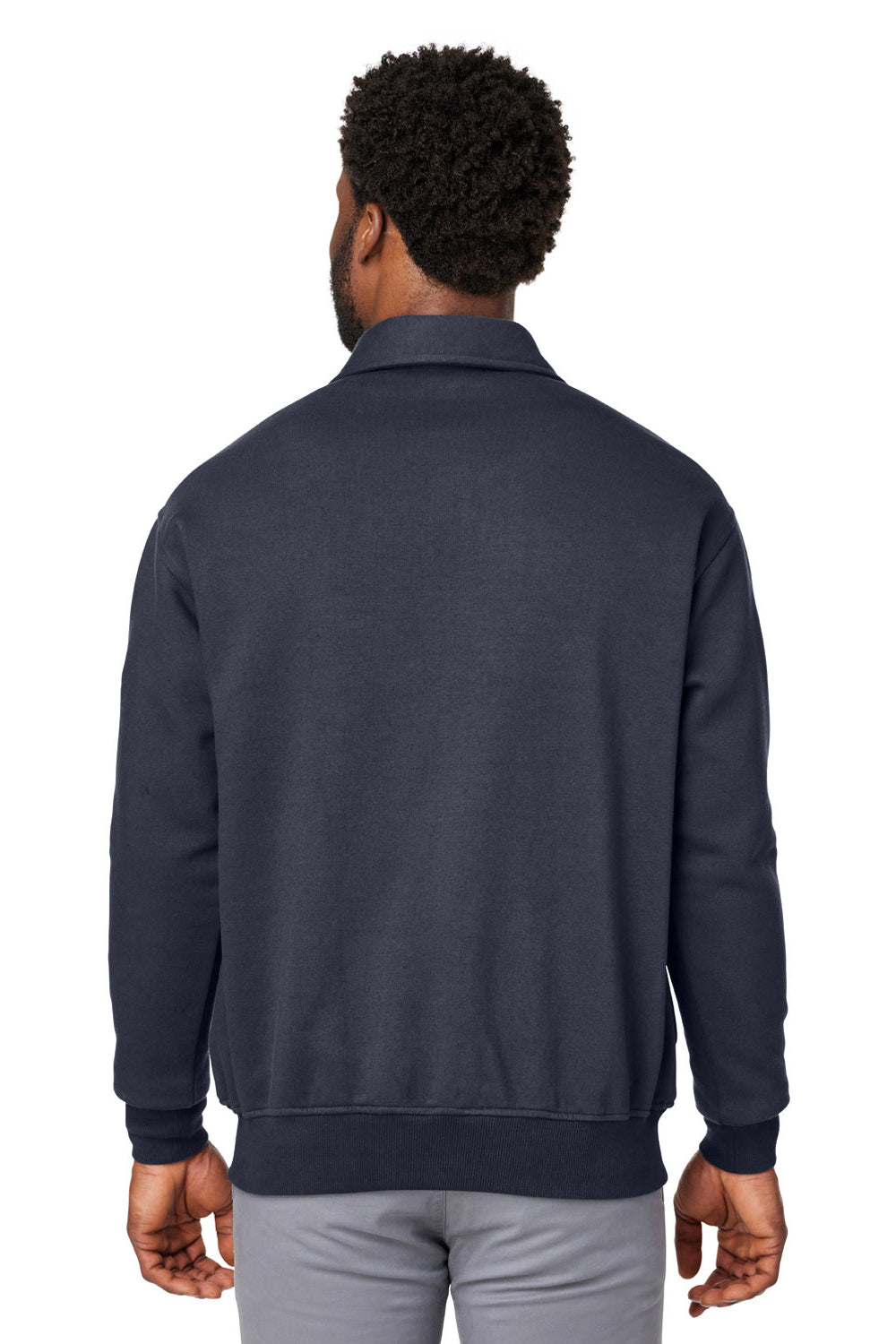 Harriton M712 Mens Climabloc Water Resistant 1/4 Zip Sweatshirt Dark Navy Blue Model Back