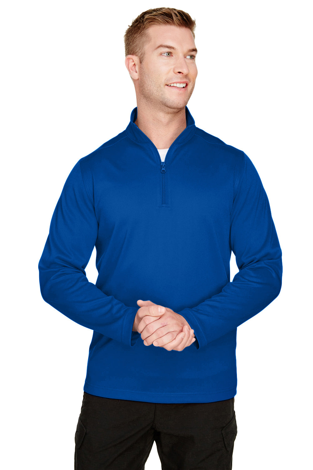 Harriton M748 Mens Advantage Performance Moisture Wicking 1/4 Zip Sweatshirt True Royal Blue Model Front