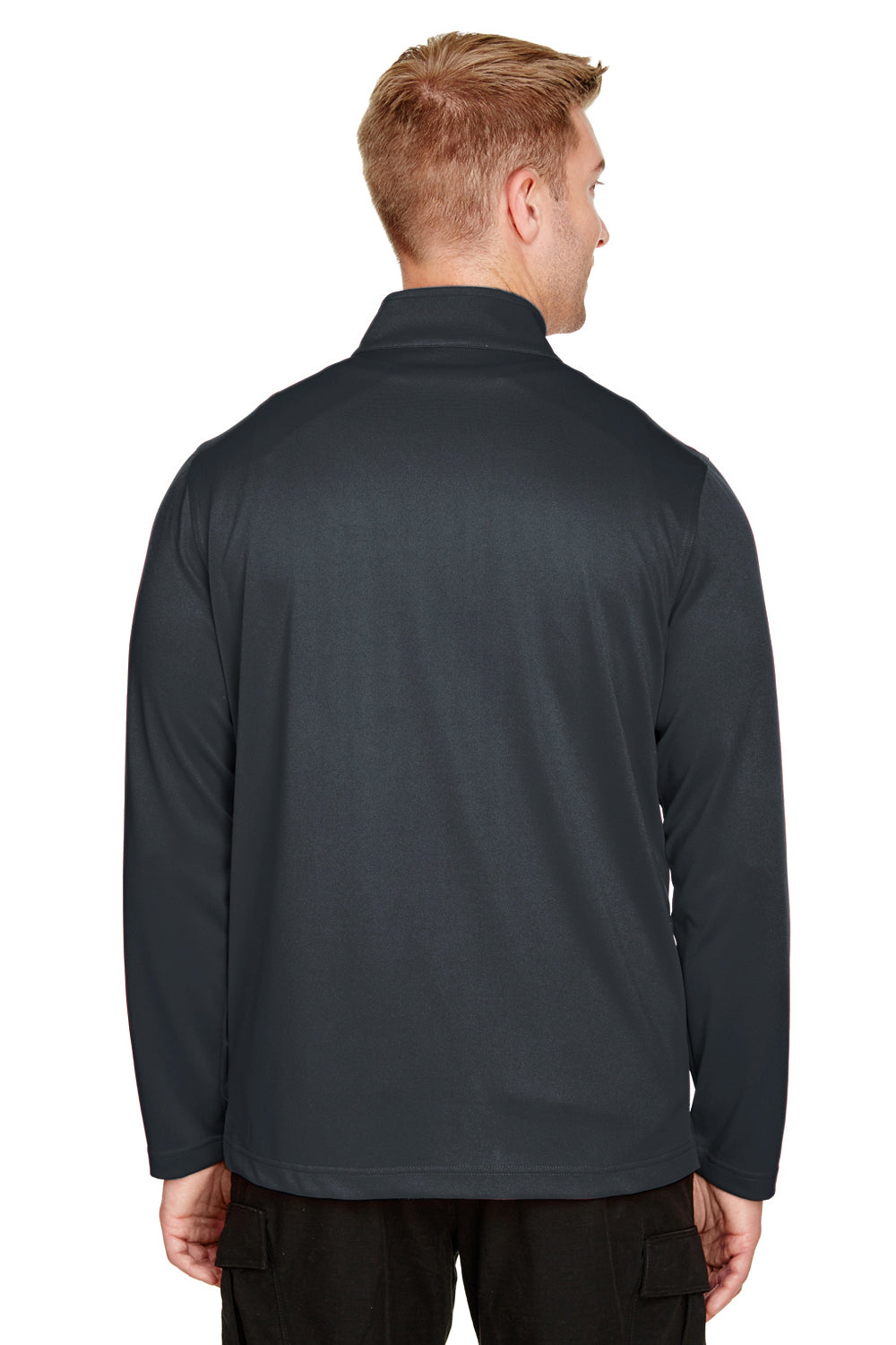 Harriton M748 Mens Advantage Performance Moisture Wicking 1/4 Zip Sweatshirt Dark Charcoal Grey Model Back