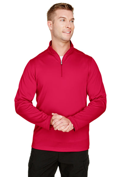 Harriton M748 Mens Advantage Performance Moisture Wicking 1/4 Zip Sweatshirt Red Model Front