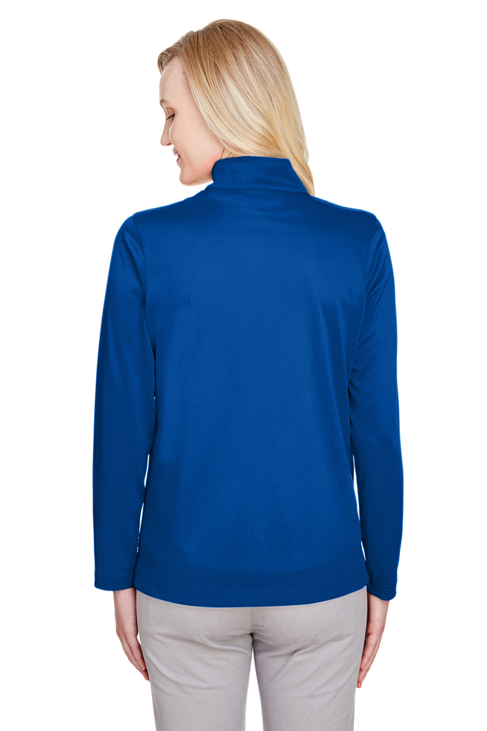 Harriton M748W Womens Advantage Performance Moisture Wicking 1/4 Zip Sweatshirt True Royal Blue Model Back