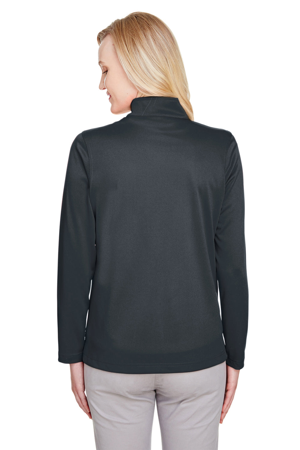 Harriton M748W Womens Advantage Performance Moisture Wicking 1/4 Zip Sweatshirt Dark Charcoal Grey Model Back