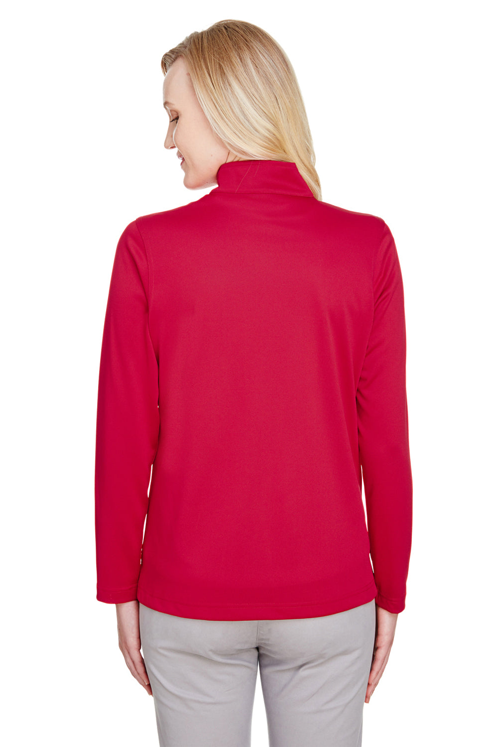 Harriton M748W Womens Advantage Performance Moisture Wicking 1/4 Zip Sweatshirt Red Model Back