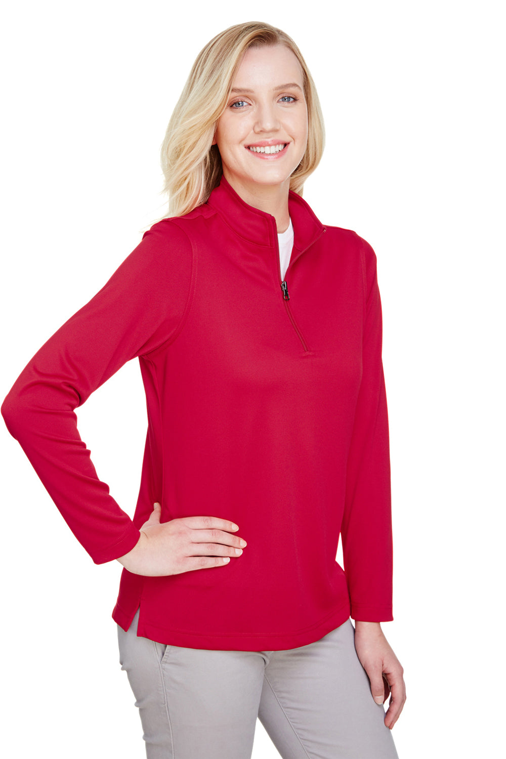 Harriton M748W Womens Advantage Performance Moisture Wicking 1/4 Zip Sweatshirt Red Model 3q