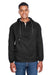 Harriton M750 Mens Packable Wind & Water Resistant 1/4 Zip Hooded Jacket Black Model Front