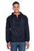 Harriton M750 Mens Packable Wind & Water Resistant 1/4 Zip Hooded Jacket Navy Blue Model Front