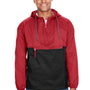 Harriton Mens Packable Wind & Water Resistant 1/4 Zip Hooded Jacket - Red/Black