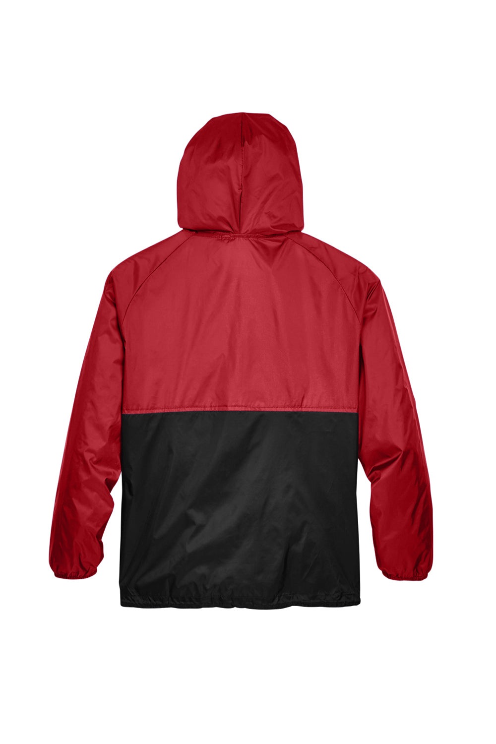 Harriton M750 Mens Packable Wind & Water Resistant 1/4 Zip Hooded Jacket Red/Black Flat Back