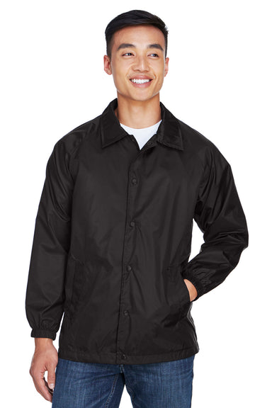 Harriton M775 Mens Wind & Water Resistant Snap Down Staff Jacket Black Model Front