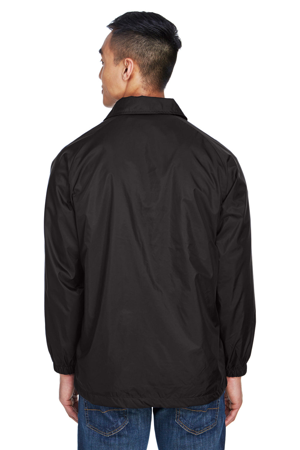 Harriton M775 Mens Wind & Water Resistant Snap Down Staff Jacket Black Model Back