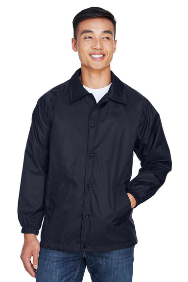 Harriton M775 Mens Wind & Water Resistant Snap Down Staff Jacket Navy Blue Model Front