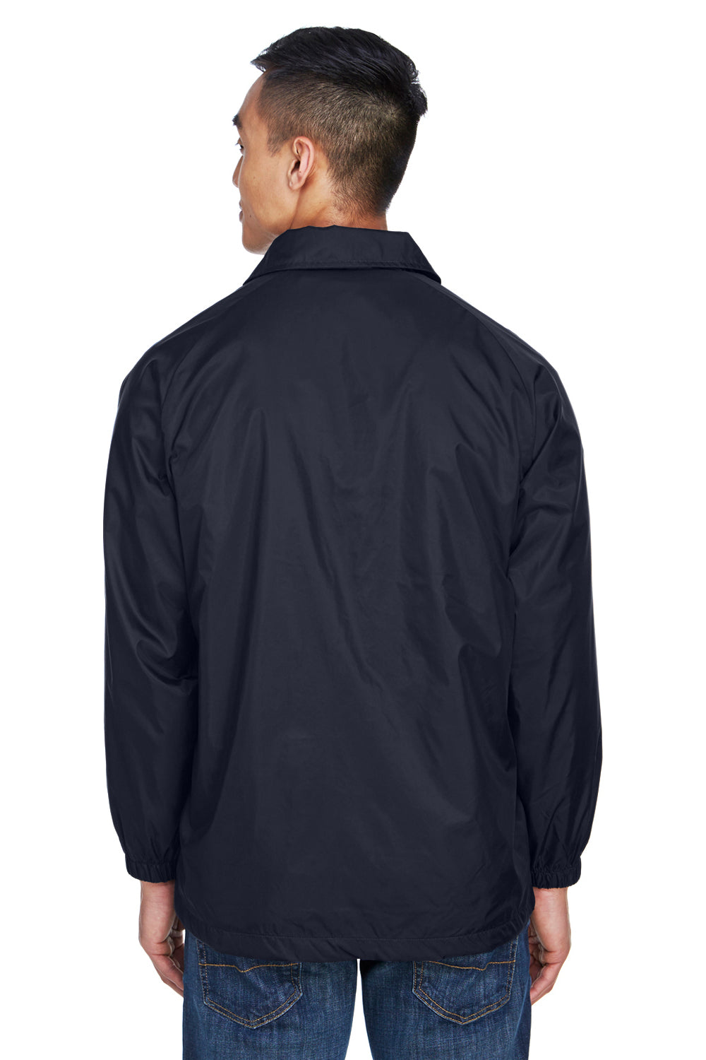 Harriton M775 Mens Wind & Water Resistant Snap Down Staff Jacket Navy Blue Model Back