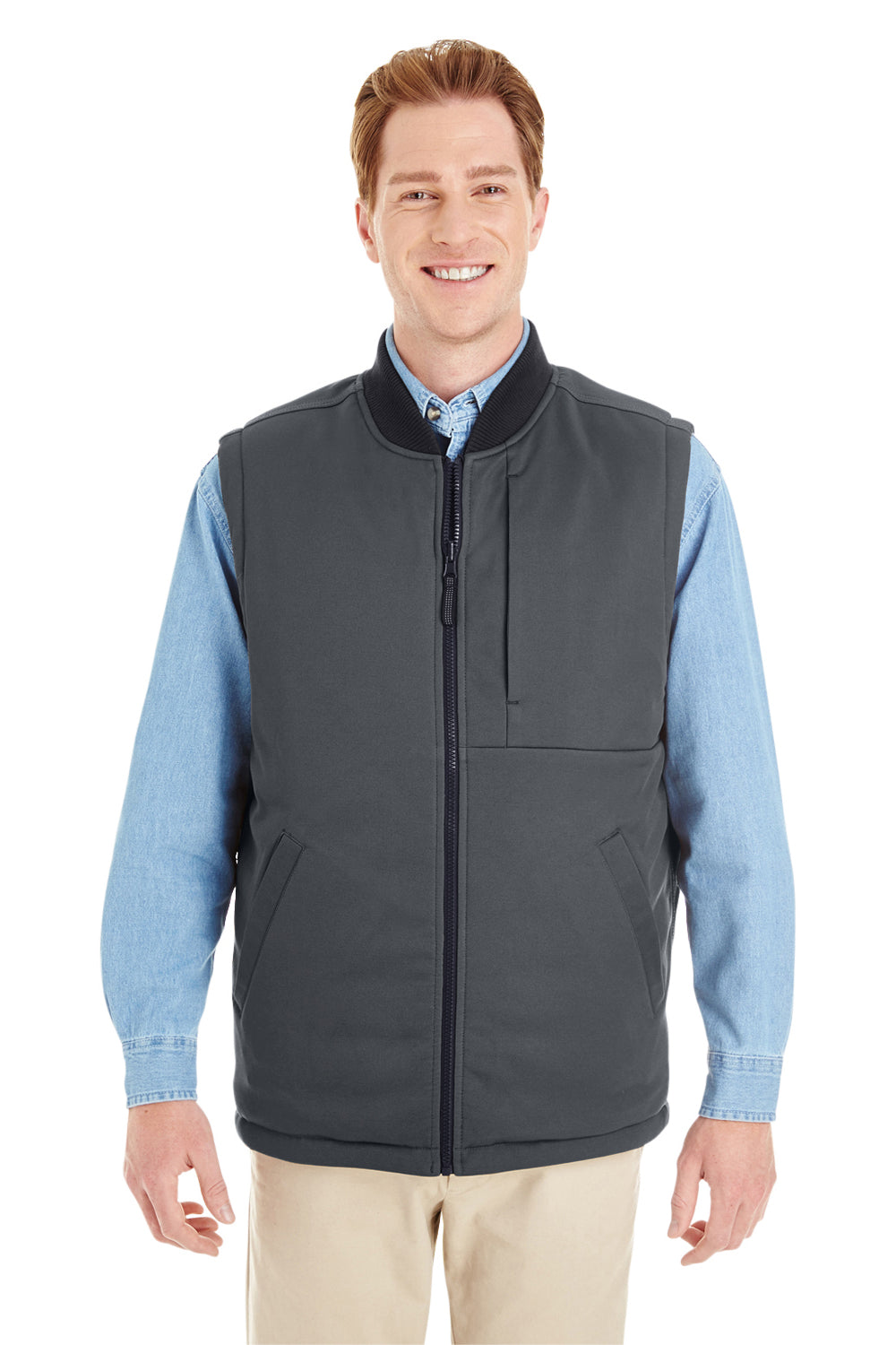 Harriton M776 Mens Dockside Reversible Water Resistant Full Zip Vest Black/Dark Charcoal Grey Model Front