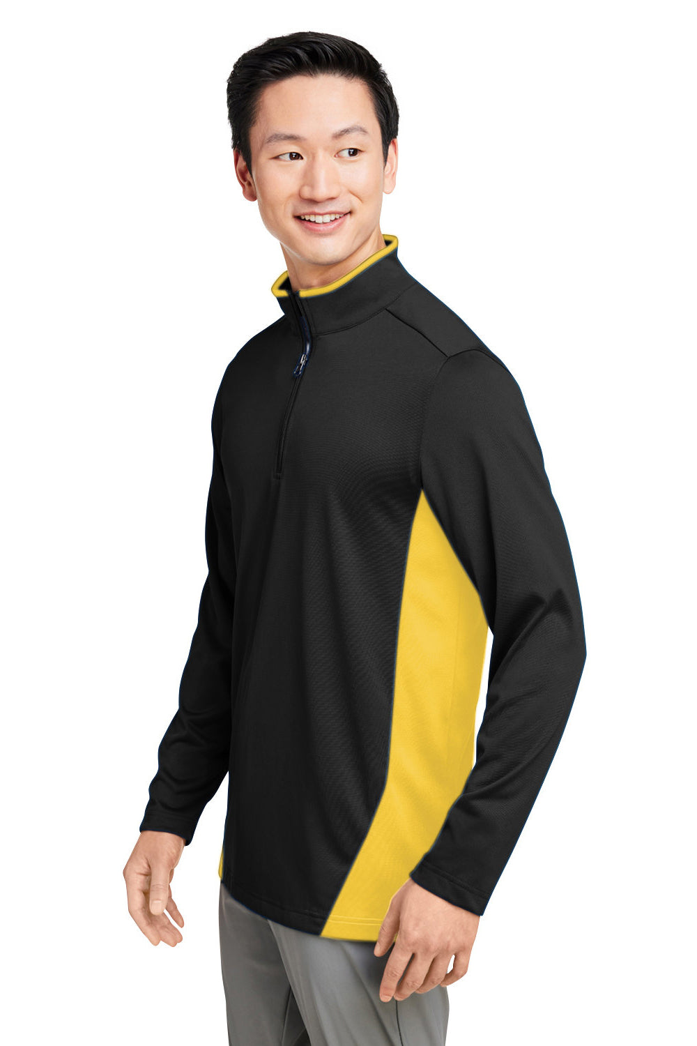 Harriton M786 Mens Flash Performance Moisture Wicking Colorblock 1/4 Zip Sweatshirt Black/Sunray Yellow Model 3q