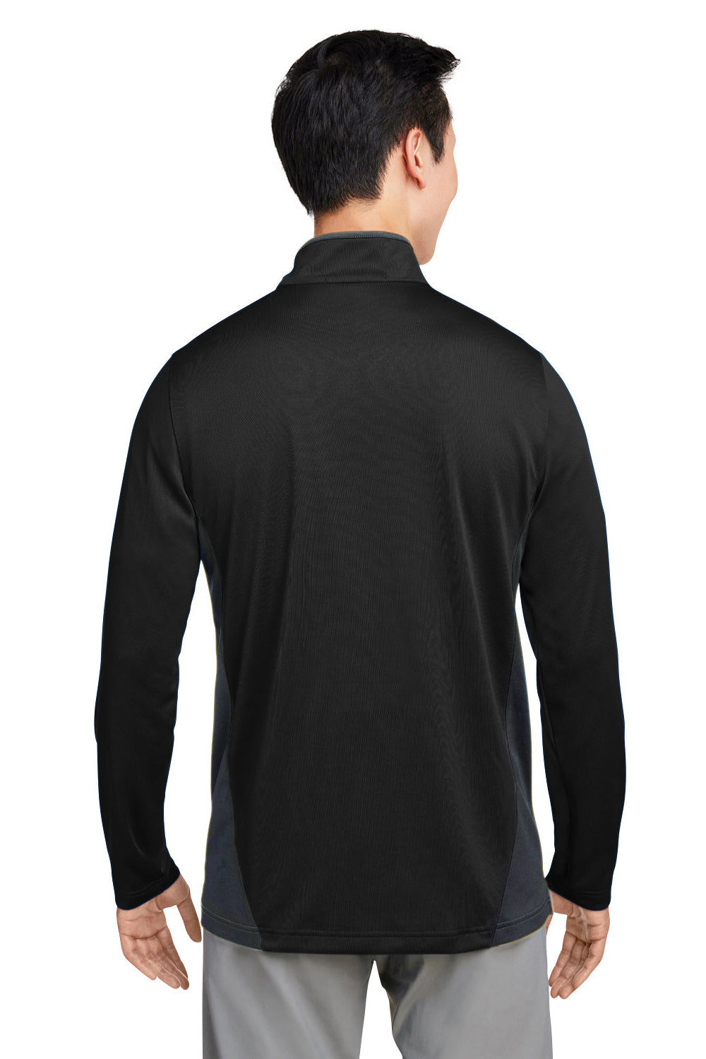 Harriton M786 Mens Flash Performance Moisture Wicking Colorblock 1/4 Zip Sweatshirt Black/Dark Charcoal Grey Model Back