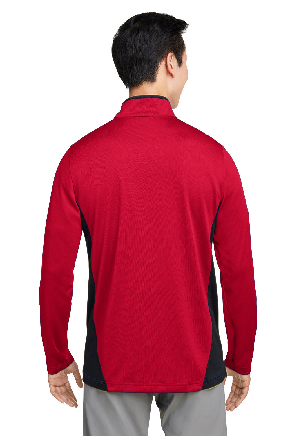 Harriton M786 Mens Flash Performance Moisture Wicking Colorblock 1/4 Zip Sweatshirt Red/Black Model Back