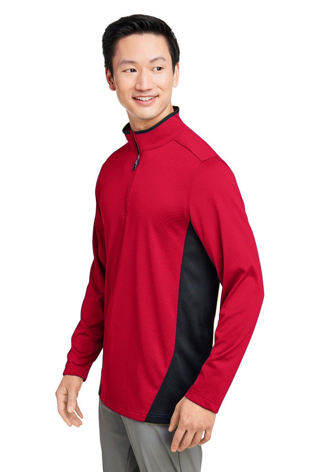 Harriton M786 Mens Flash Performance Moisture Wicking Colorblock 1/4 Zip Sweatshirt Red/Black Model 3q