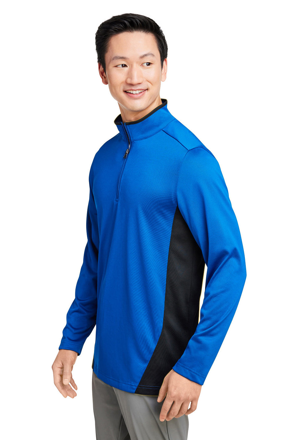 Harriton M786 Mens Flash Performance Moisture Wicking Colorblock 1/4 Zip Sweatshirt True Royal Blue/Black Model 3q