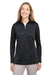 Harriton M786W Womens Flash Performance Moisture Wicking Colorblock 1/4 Zip Sweatshirt Black/Dark Charcoal Grey Model Front