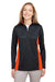 Harriton M786W Womens Flash Performance Moisture Wicking Colorblock 1/4 Zip Sweatshirt Black/Team Orange Model Front