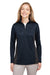 Harriton M786W Womens Flash Performance Moisture Wicking Colorblock 1/4 Zip Sweatshirt Dark Navy Blue/Dark Charcoal Grey Model Front