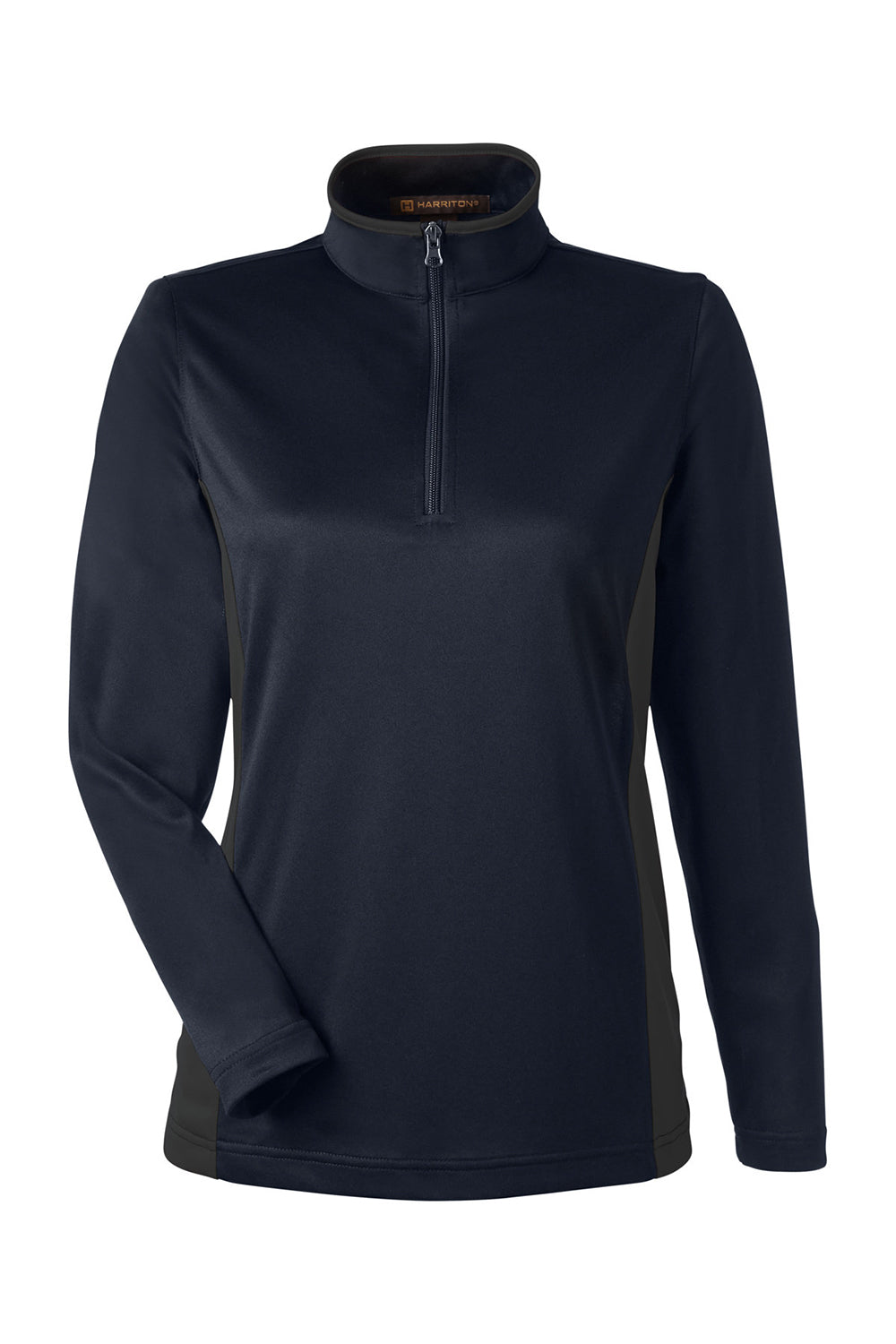 Harriton M786W Womens Flash Performance Moisture Wicking Colorblock 1/4 Zip Sweatshirt Dark Navy Blue/Dark Charcoal Grey Flat Front