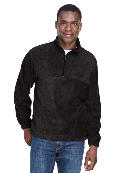 Harriton M980 Mens Pill Resistant Fleece 1/4 Zip Sweatshirt Black Model Front