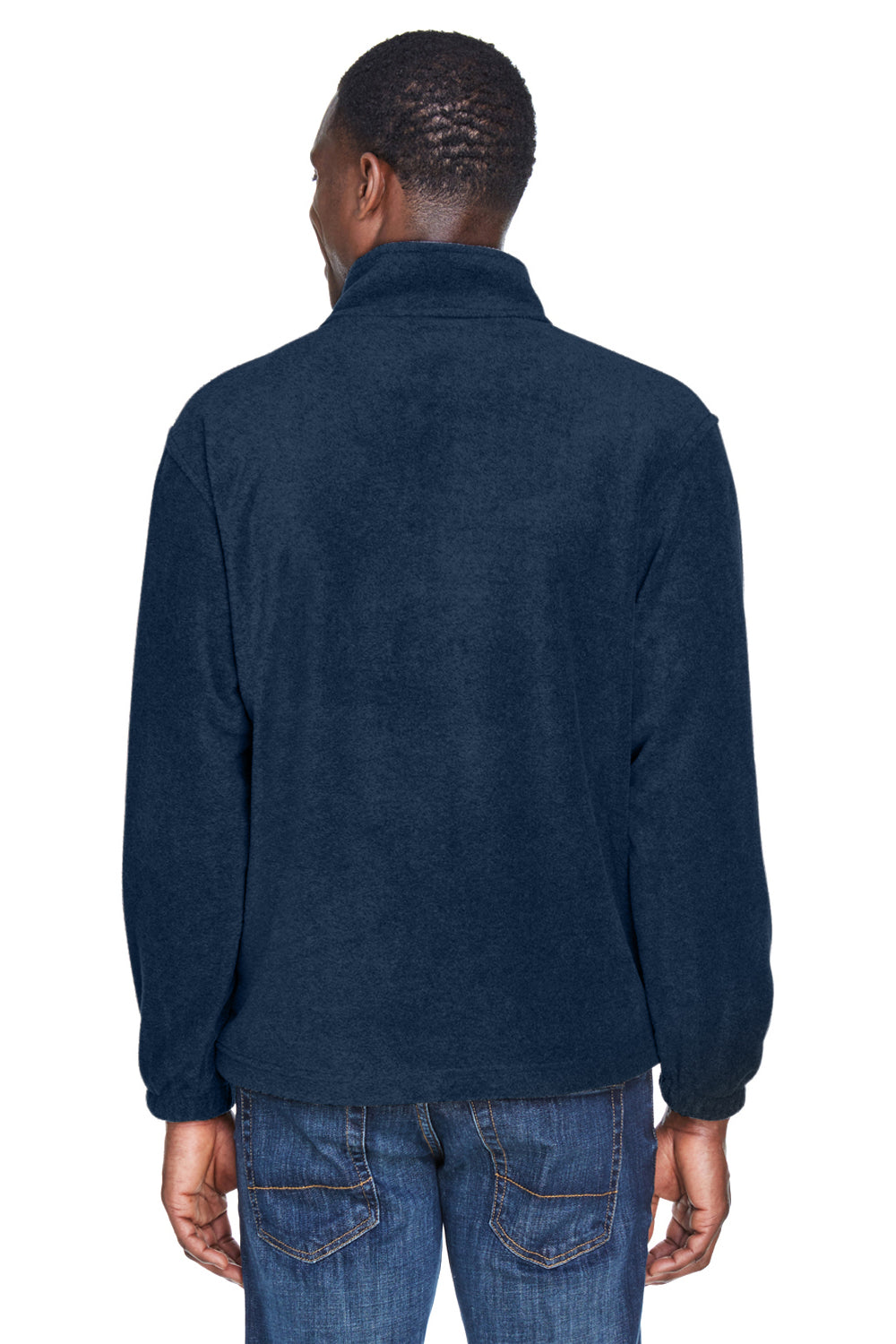 Harriton M980 Mens Pill Resistant Fleece 1/4 Zip Sweatshirt Navy Blue Model Back