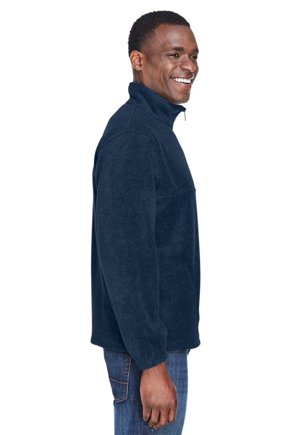 Harriton M980 Mens Pill Resistant Fleece 1/4 Zip Sweatshirt Navy Blue Model Side