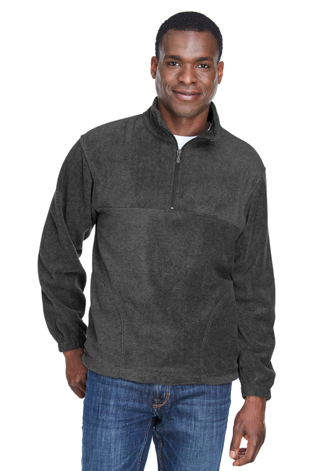 Harriton M980 Mens Pill Resistant Fleece 1/4 Zip Sweatshirt Charcoal Grey Model Front