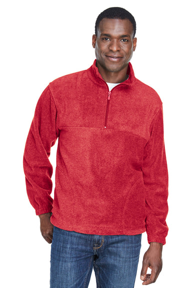 Harriton M980 Mens Pill Resistant Fleece 1/4 Zip Sweatshirt Red Model Front