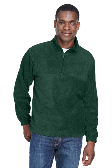 Harriton M980 Mens Pill Resistant Fleece 1/4 Zip Sweatshirt Hunter Green Model Front