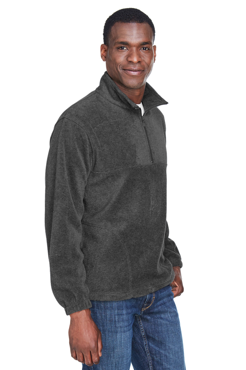 Harriton M980 Mens Pill Resistant Fleece 1/4 Zip Sweatshirt Charcoal Grey Model 3q