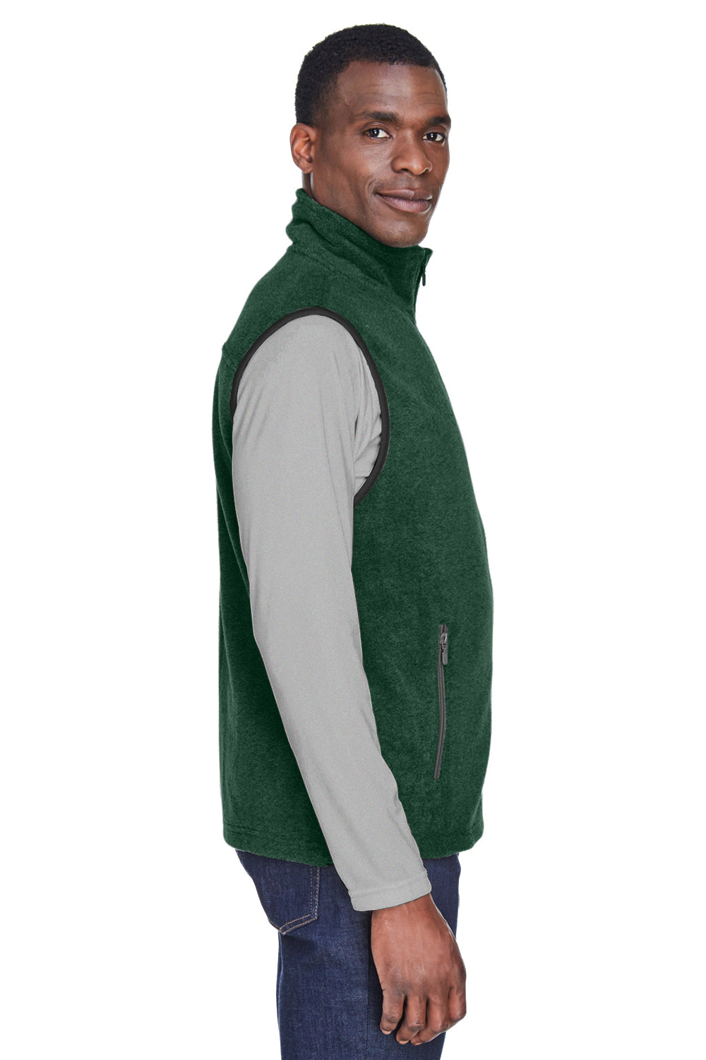 Harriton M985 Mens Pill Resistant Fleece Full Zip Vest Hunter Green Model Side