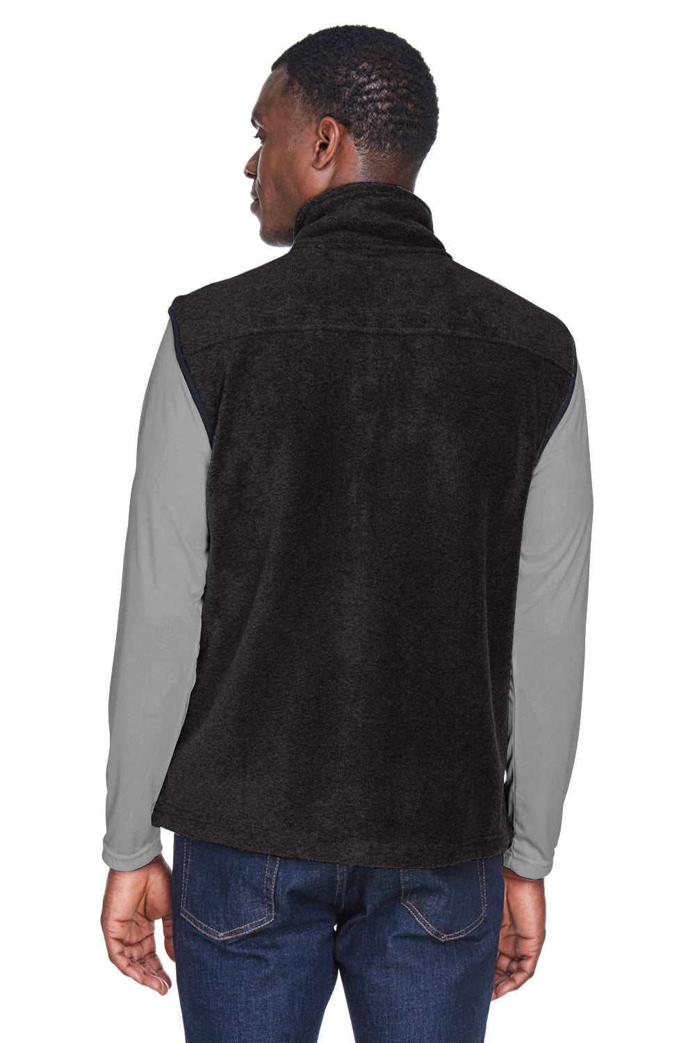 Harriton M985 Mens Pill Resistant Fleece Full Zip Vest Black Model Back