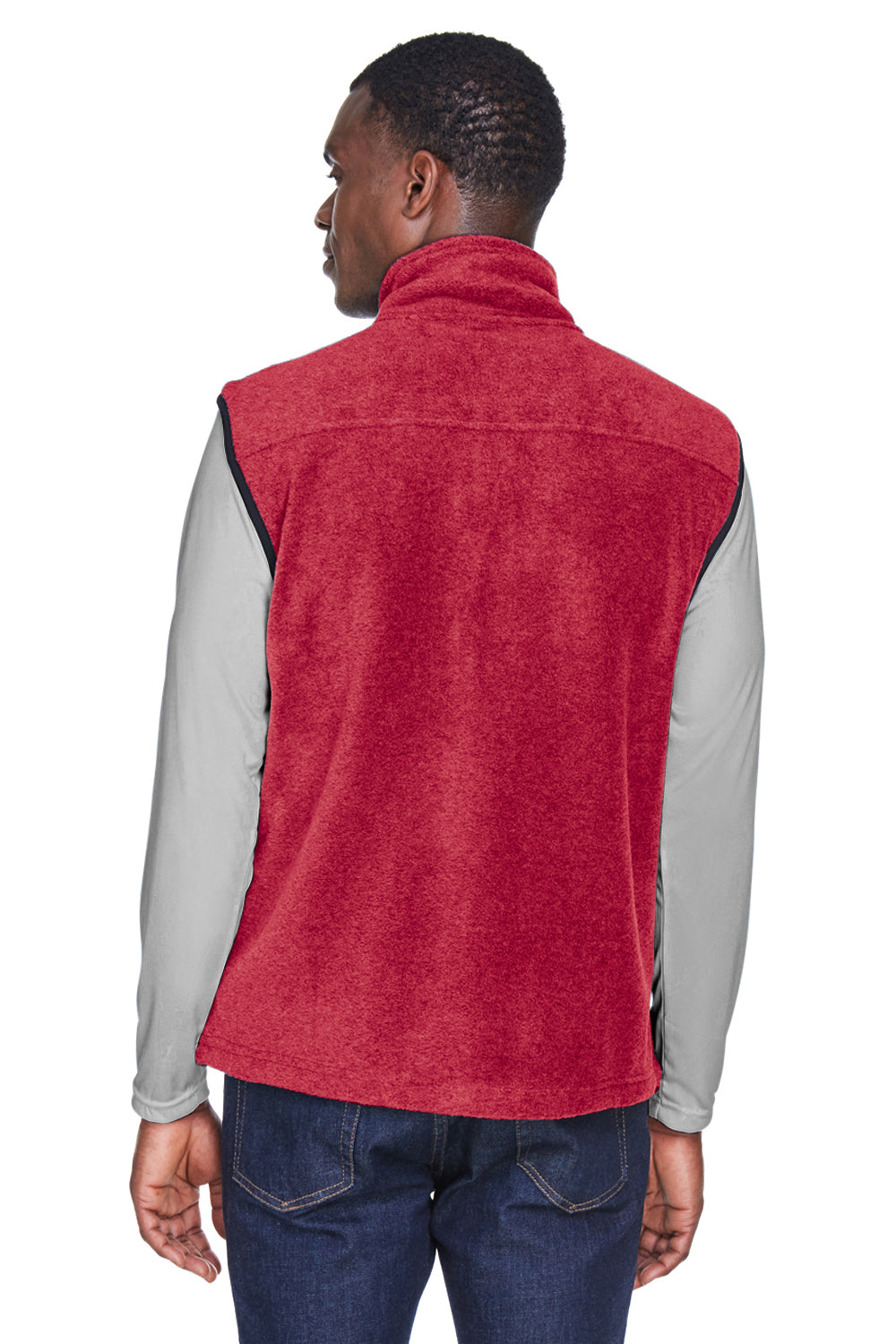 Harriton M985 Mens Pill Resistant Fleece Full Zip Vest Red Model Back