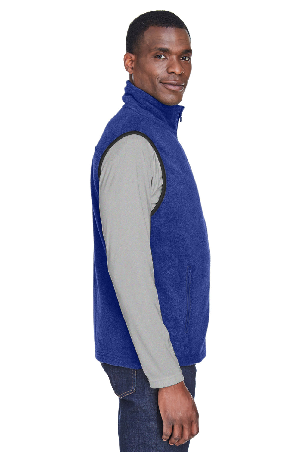 Harriton M985 Mens Pill Resistant Fleece Full Zip Vest True Royal Blue Model Side