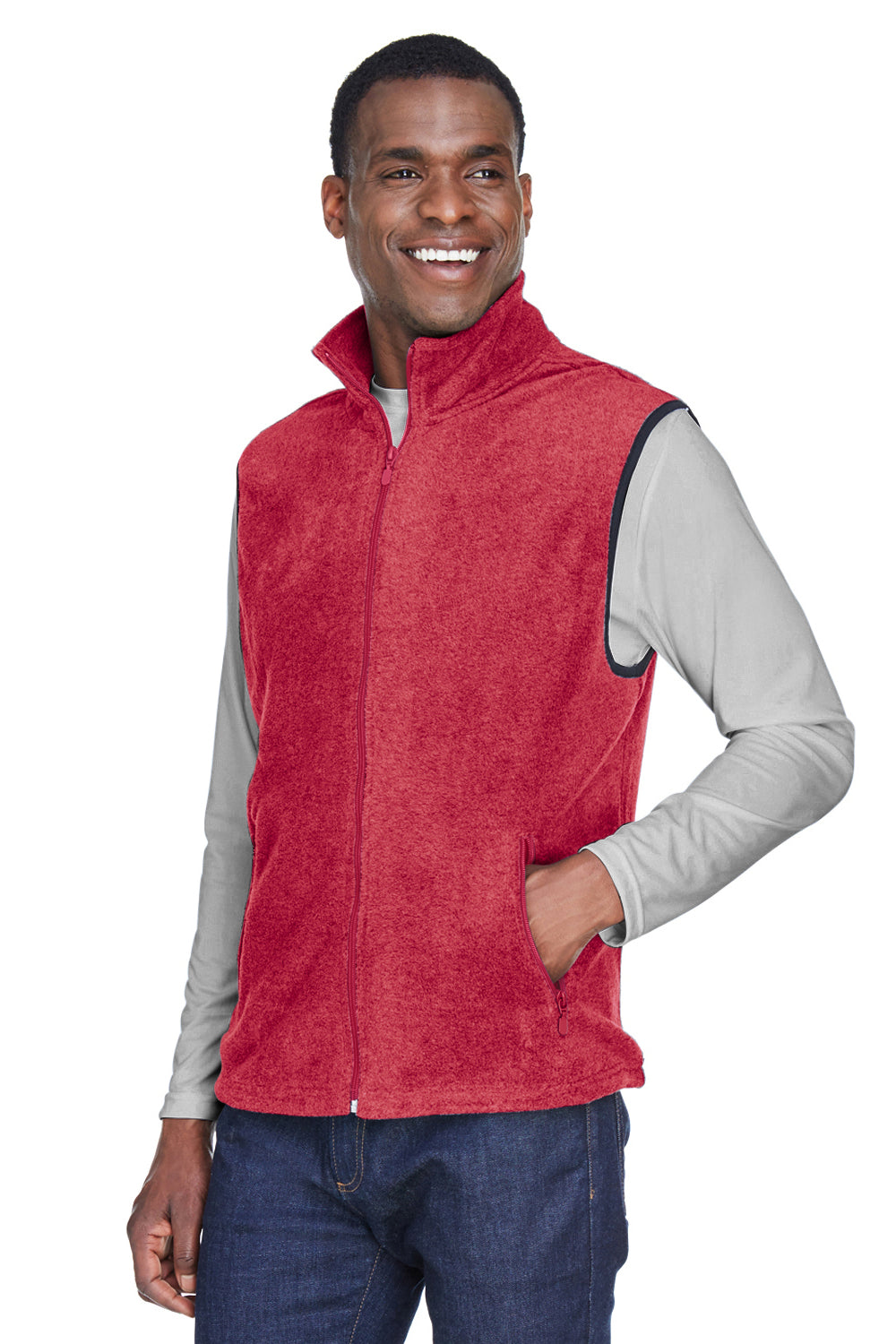 Harriton M985 Mens Pill Resistant Fleece Full Zip Vest Red Model 3q