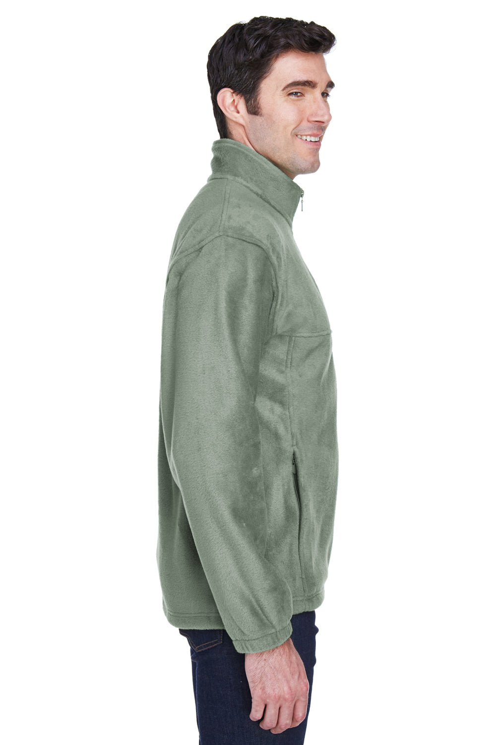 Harriton M990/M990T Mens Pill Resistant Fleece Full Zip Jacket Dill Green Model Side