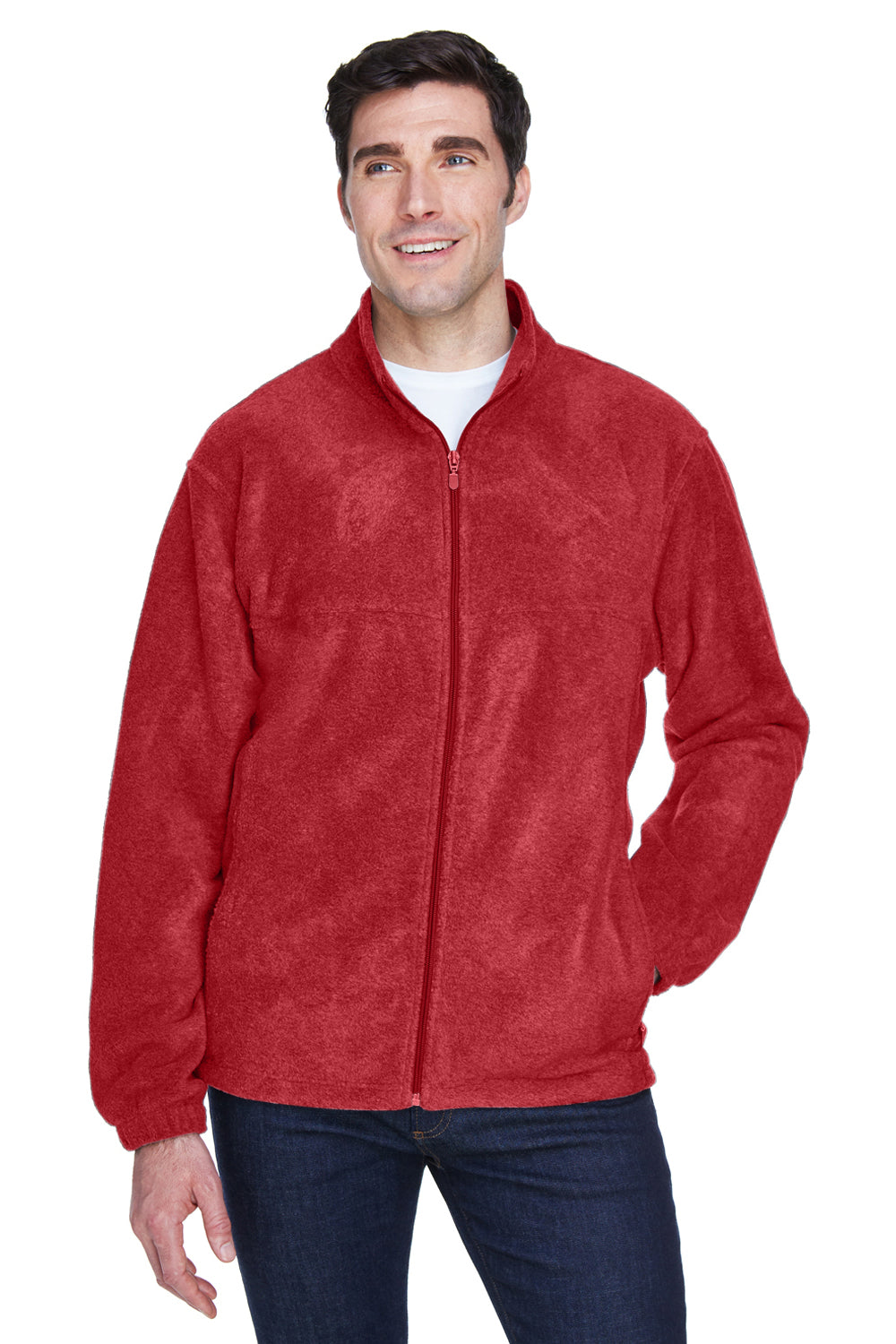 Harriton M990/M990T Mens Pill Resistant Fleece Full Zip Jacket Red Model Front