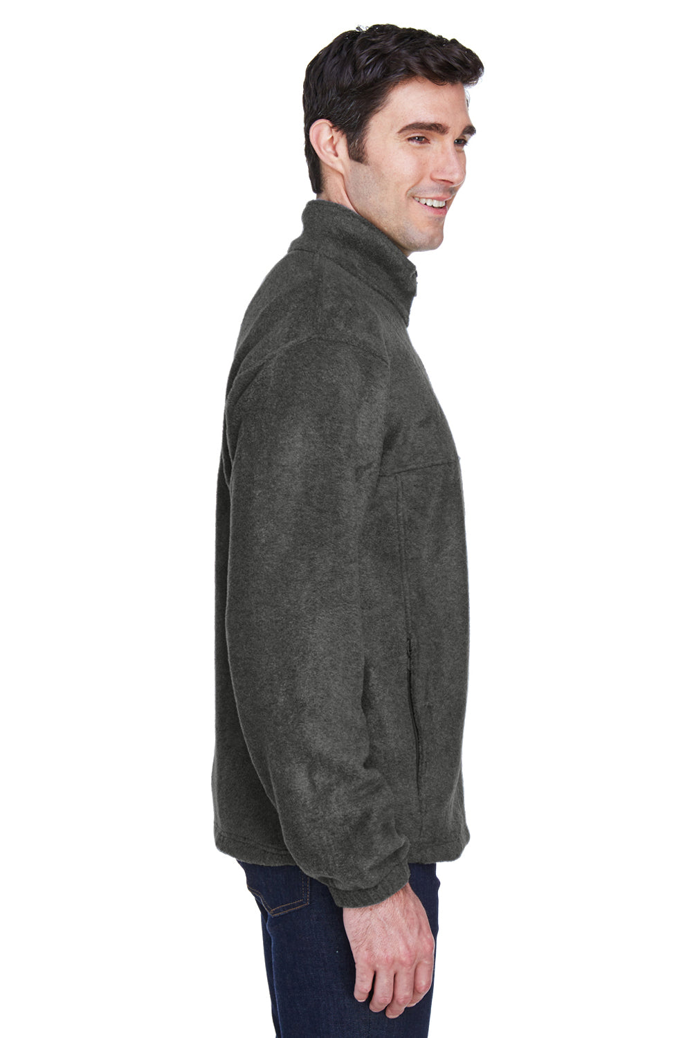 Harriton M990/M990T Mens Pill Resistant Fleece Full Zip Jacket Charcoal Grey Model Side