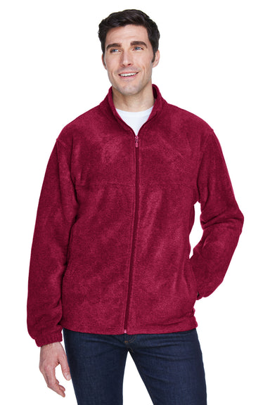 Harriton M990/M990T Mens Pill Resistant Fleece Full Zip Jacket Wine Model Front