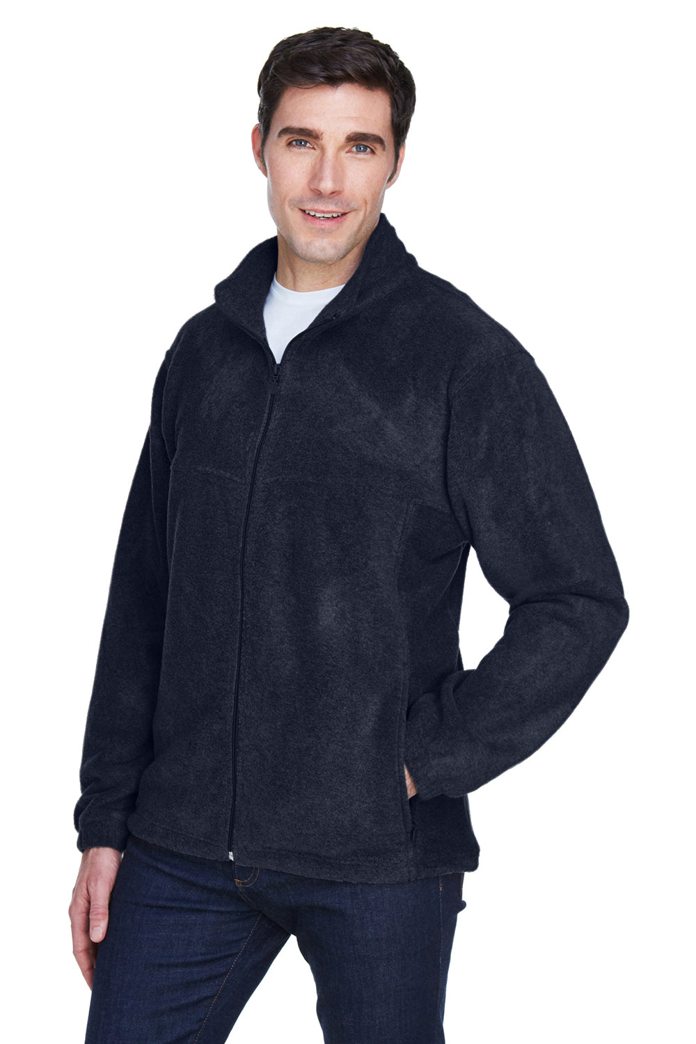 Harriton M990/M990T Mens Pill Resistant Fleece Full Zip Jacket Navy Blue Model 3q