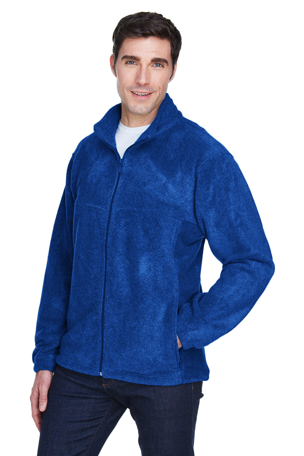 Harriton M990/M990T Mens Pill Resistant Fleece Full Zip Jacket True Royal Blue Model 3q