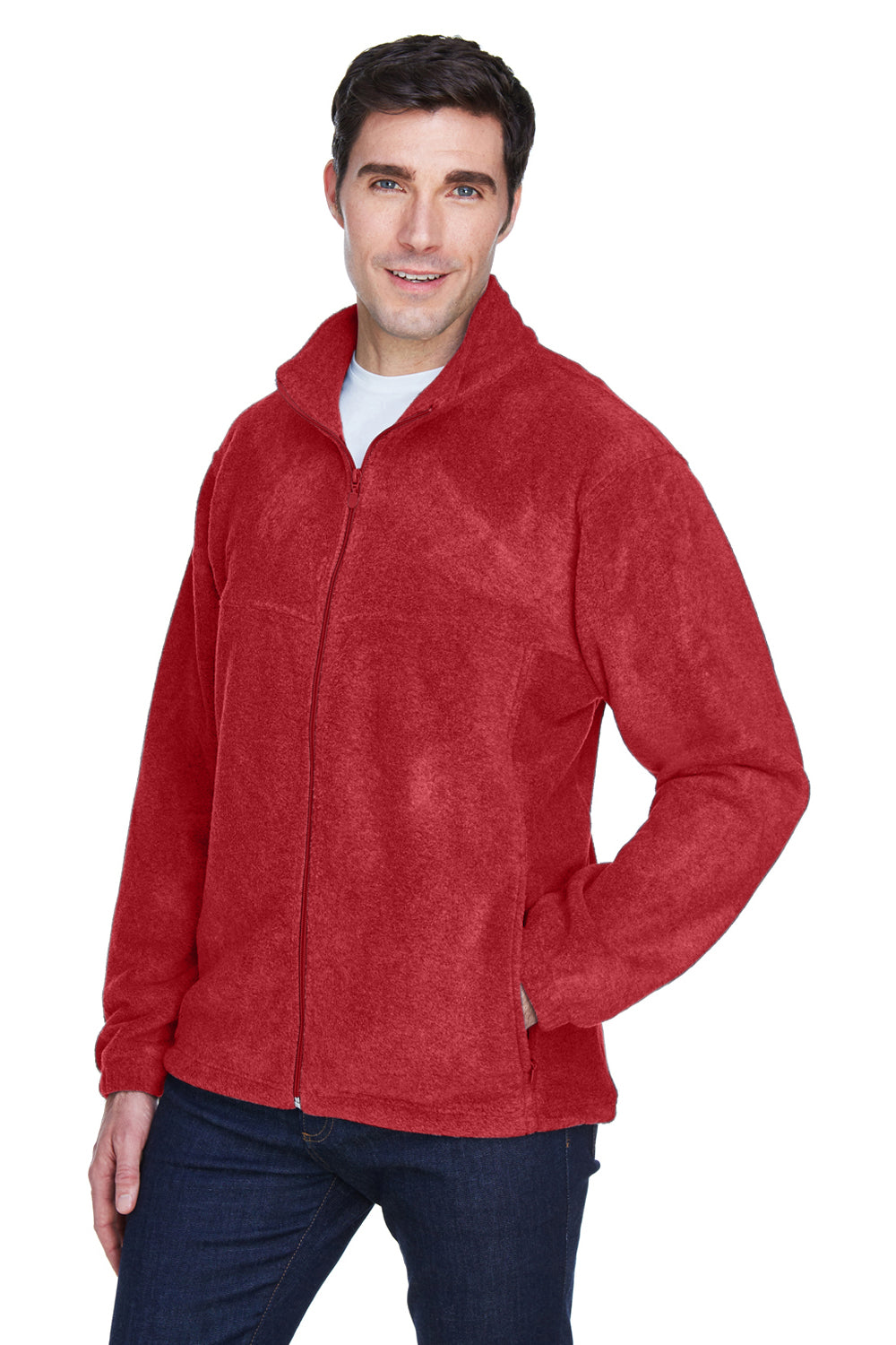 Harriton M990/M990T Mens Pill Resistant Fleece Full Zip Jacket Red Model 3q