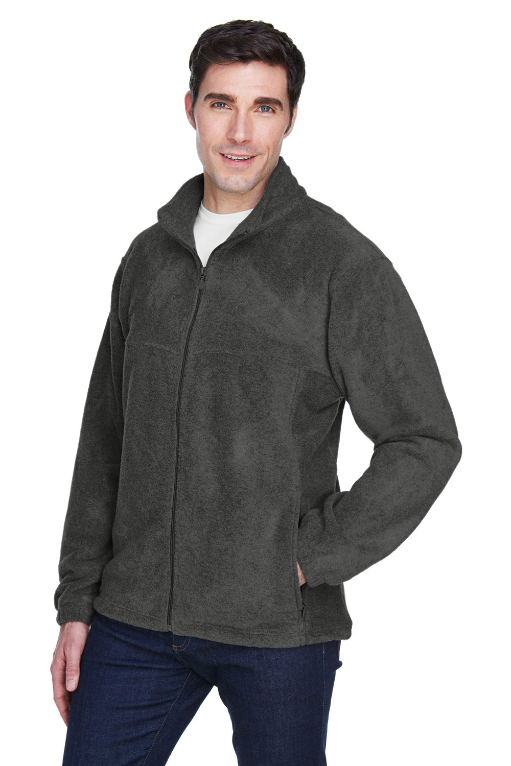 Harriton M990/M990T Mens Pill Resistant Fleece Full Zip Jacket Charcoal Grey Model 3q